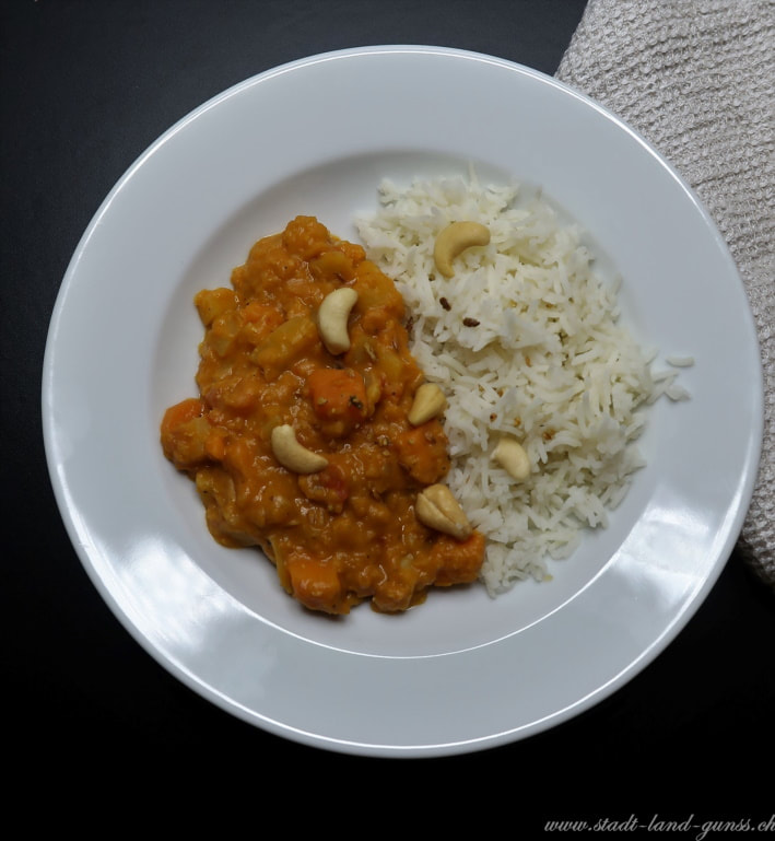 Rezept Linsencurry mit Gemüse. Feines vergetarisches Curry mit Linsen und Saisongemüse.